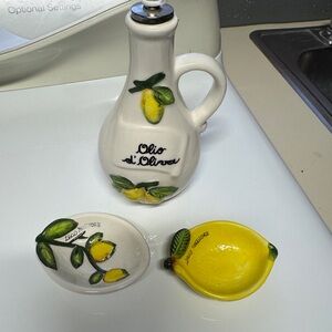 Lemon Themed Ceramic Oil Bottle and Small Dishes - Lake Maggiore, Italy